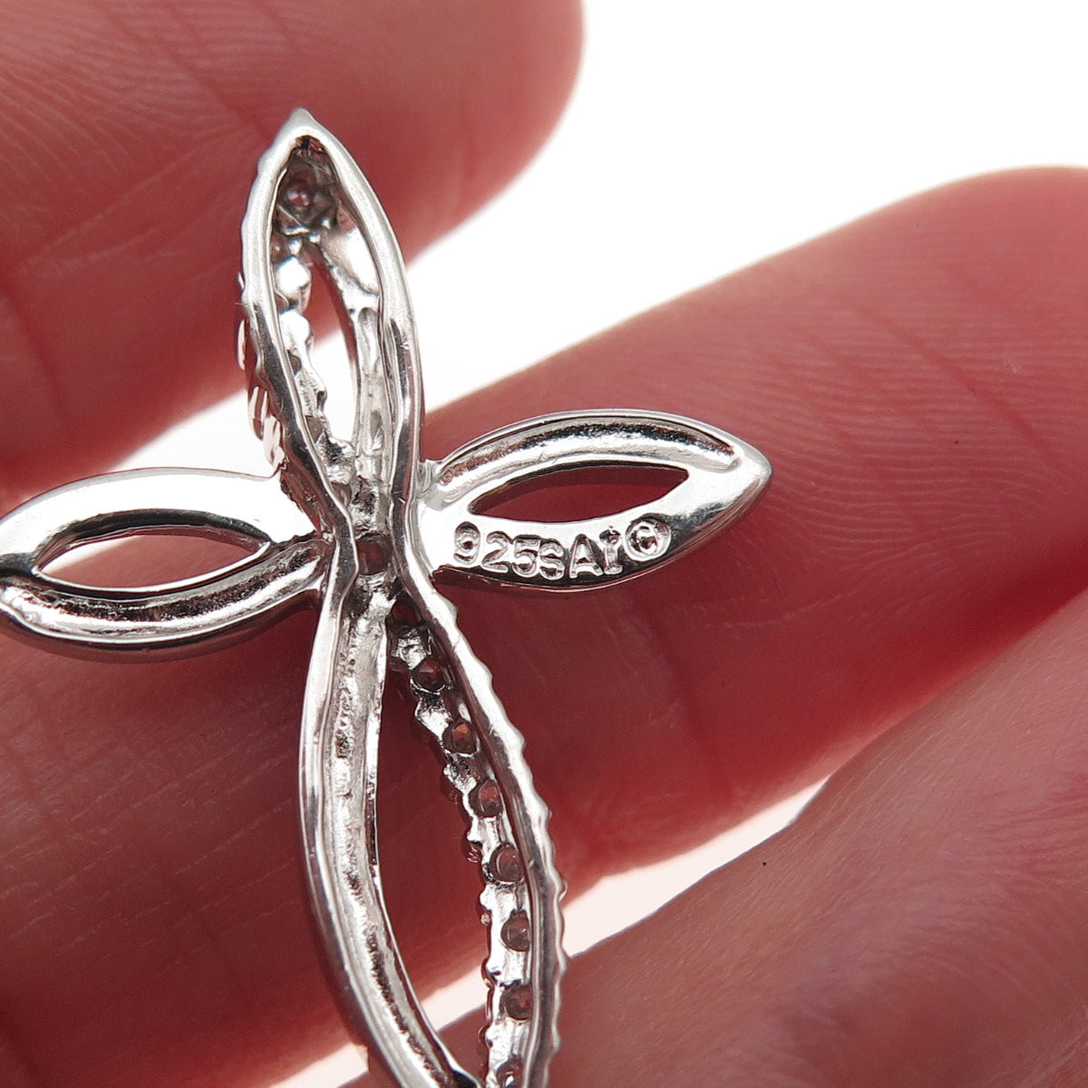 925 Sterling Silver Round-Cut C Z Floral Cross Slide Charm Pendant