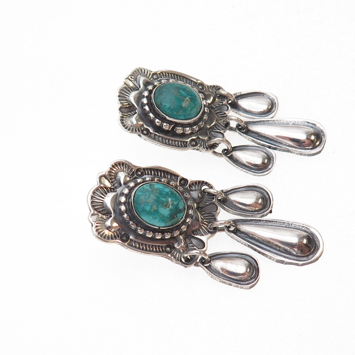 Rick Enriquez Navajo Old Pawn Sterling Vintage Southwestern Turquoise Earrings