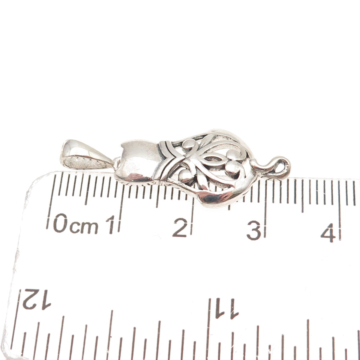 925 Sterling Silver Vintage Cat Ornate Oxidized Charm Pendant