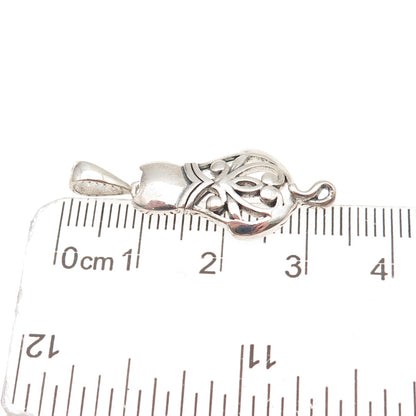 925 Sterling Silver Vintage Cat Ornate Oxidized Charm Pendant