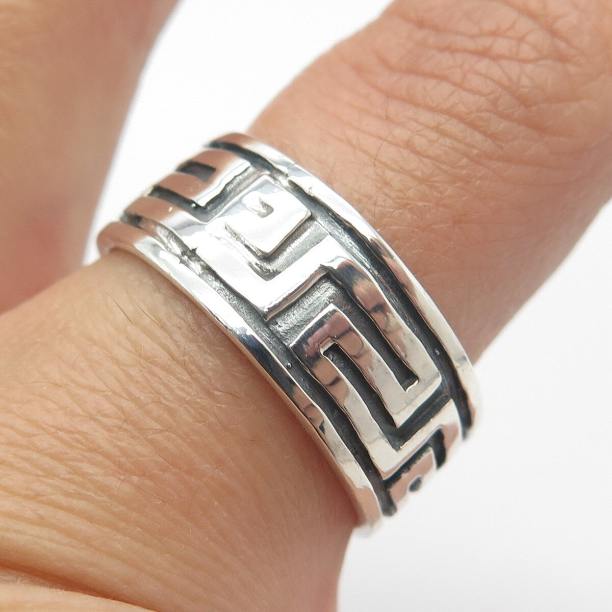 925 Sterling Silver Vintage Greek Maze Band Ring Size 9.25