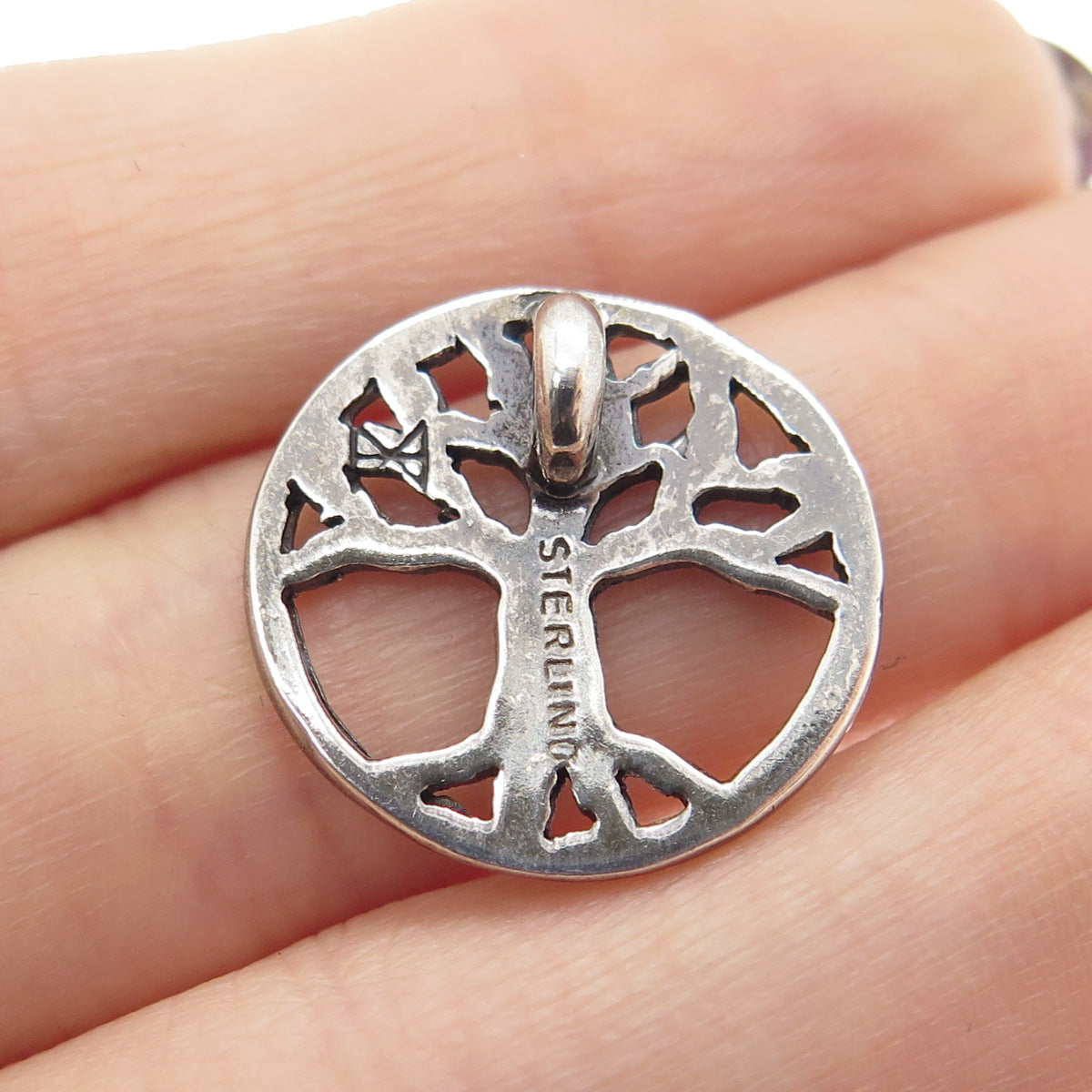 925 Sterling Silver Vintage Tree of Life Round Slide Pendant