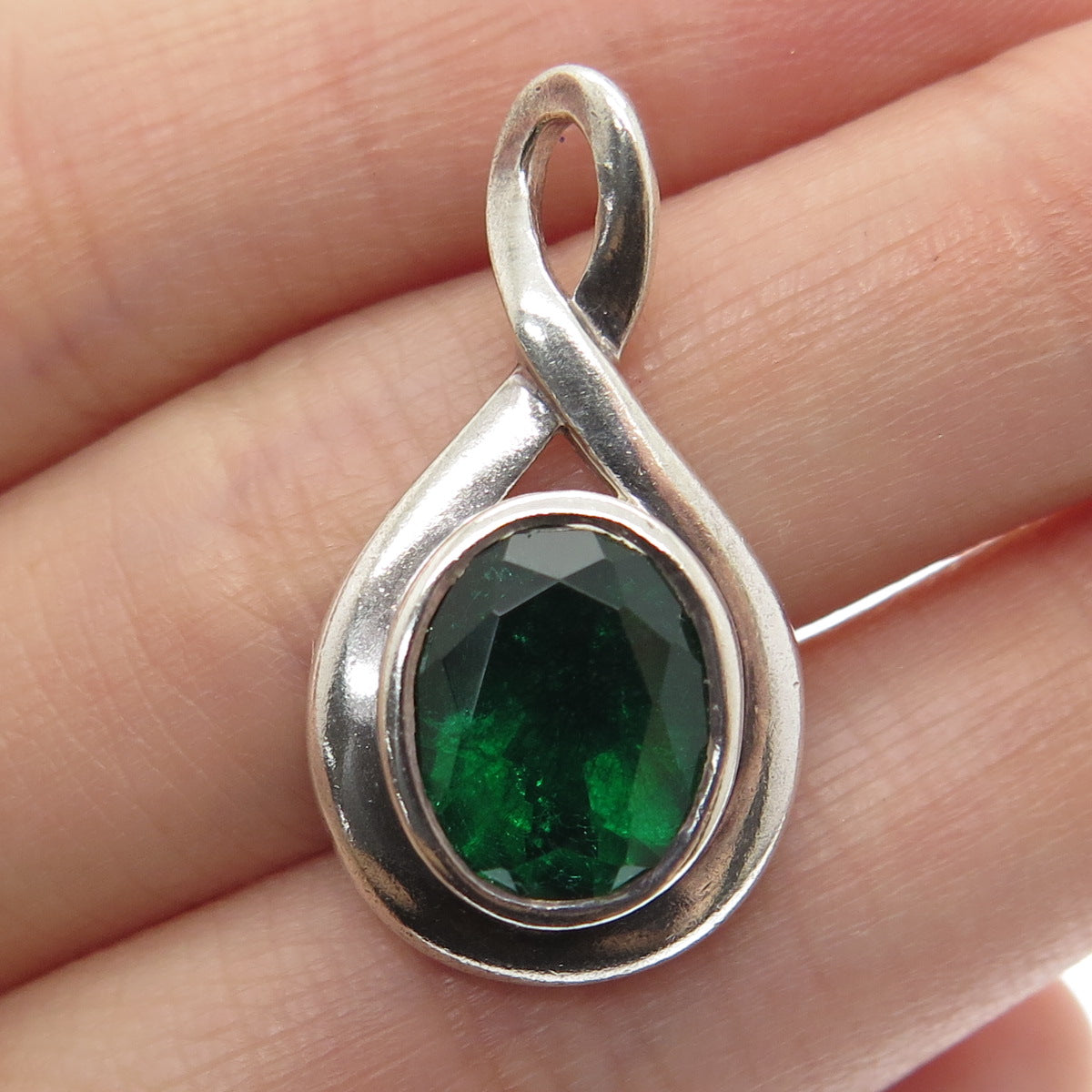 BOMA 925 Sterling Silver Vintage Faux Emerald Slide Pendant