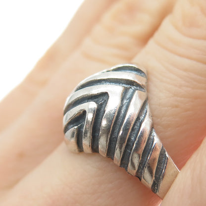 925 Sterling Silver Vintage Mexico Modernist Zig Zag Oxidized Ring Size 8