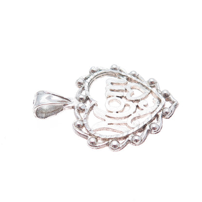 925 Sterling Silver Vintage Mom Heart Charm Pendant