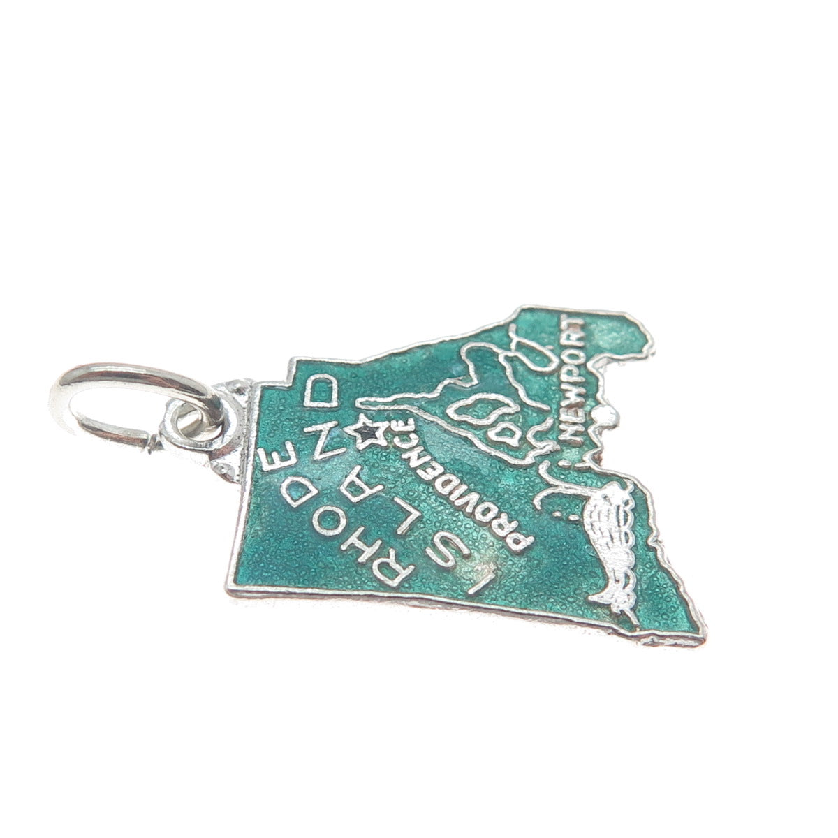 925 Sterling Silver Vintage Enamel Rhode Island State Minimalist Charm Pendant