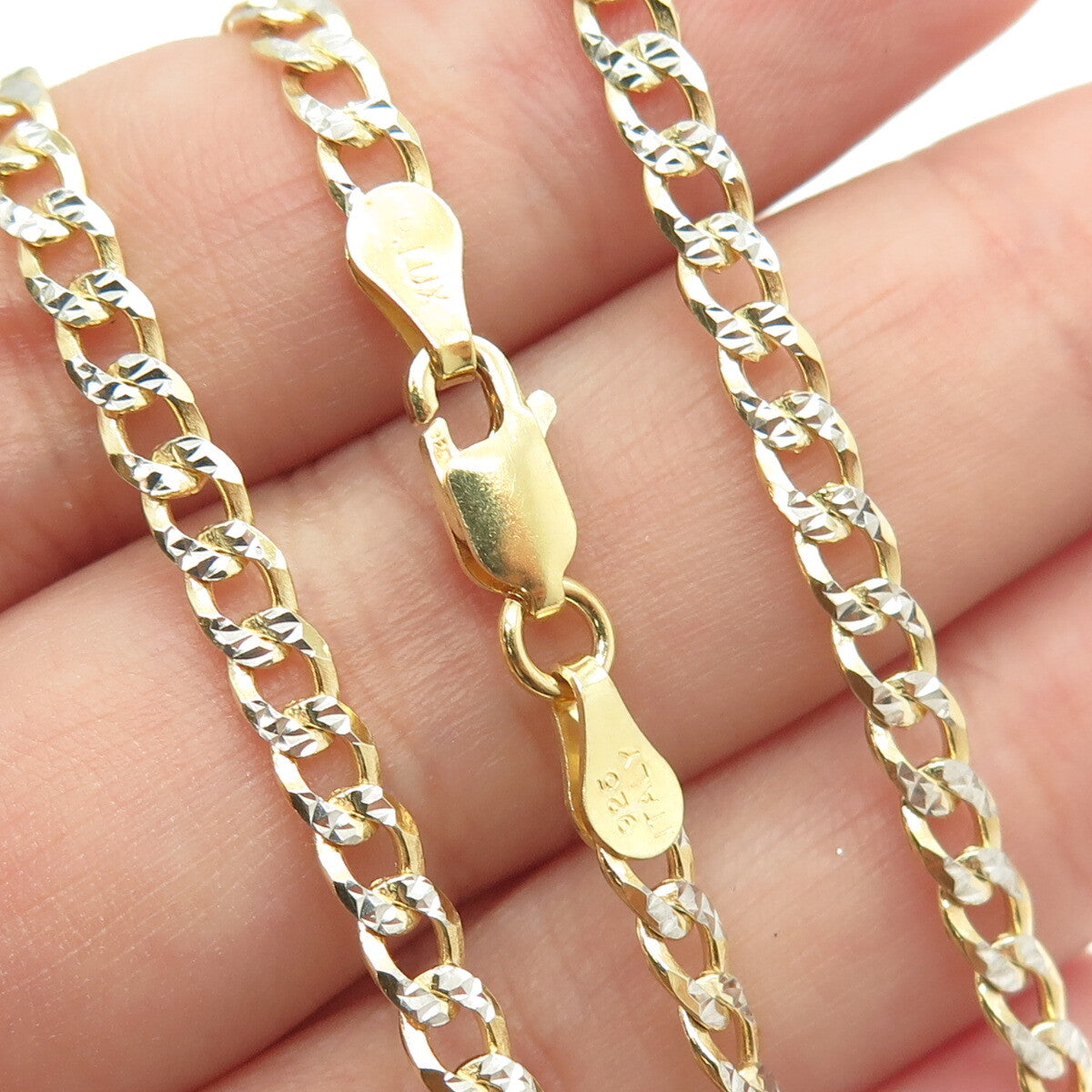 P. LUX 925 Sterling Silver 2-Tone Italy Diamond-Cut Curb Chain Necklace 16"