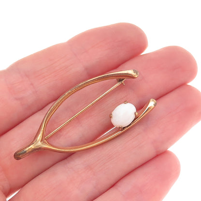 Winard 1/20 12K Gold Filled Antique Art Deco Real Opal Wishbone Pin Brooch