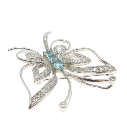 925 Sterling Silver Round-Cut Blue & White C Z Butterfly Pin Brooch