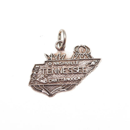 FRENCH & FRANKLIN 925 Sterling Silver Vintage Tennessee Map Mini Charm Pendant