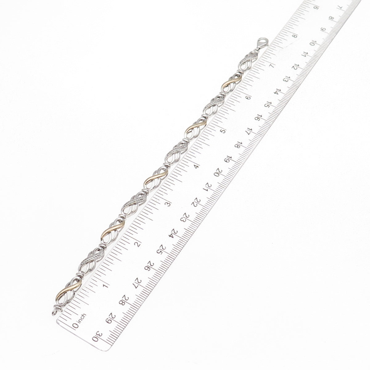 925 Sterling Silver 2-Tone Real Diamond Infinity Link Bracelet 7.5"