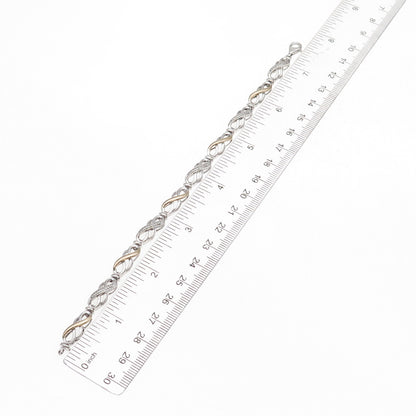 925 Sterling Silver 2-Tone Real Diamond Infinity Link Bracelet 7.5"