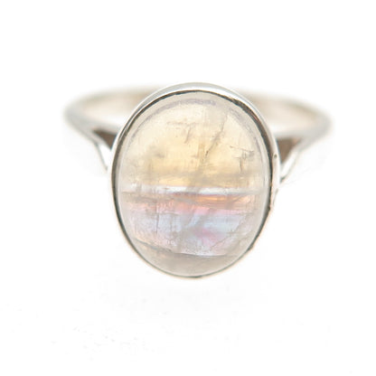 925 Sterling Silver Vintage Real Moonstone Oxidized Ring Size 6.25