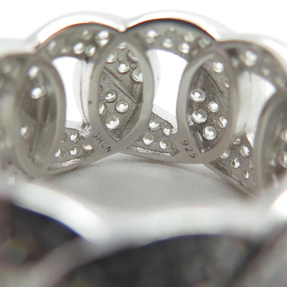 925 Sterling Silver Pave C Z Cuban Chain Band Ring Size 6.75