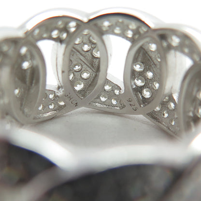 925 Sterling Silver Pave C Z Cuban Chain Band Ring Size 6.75