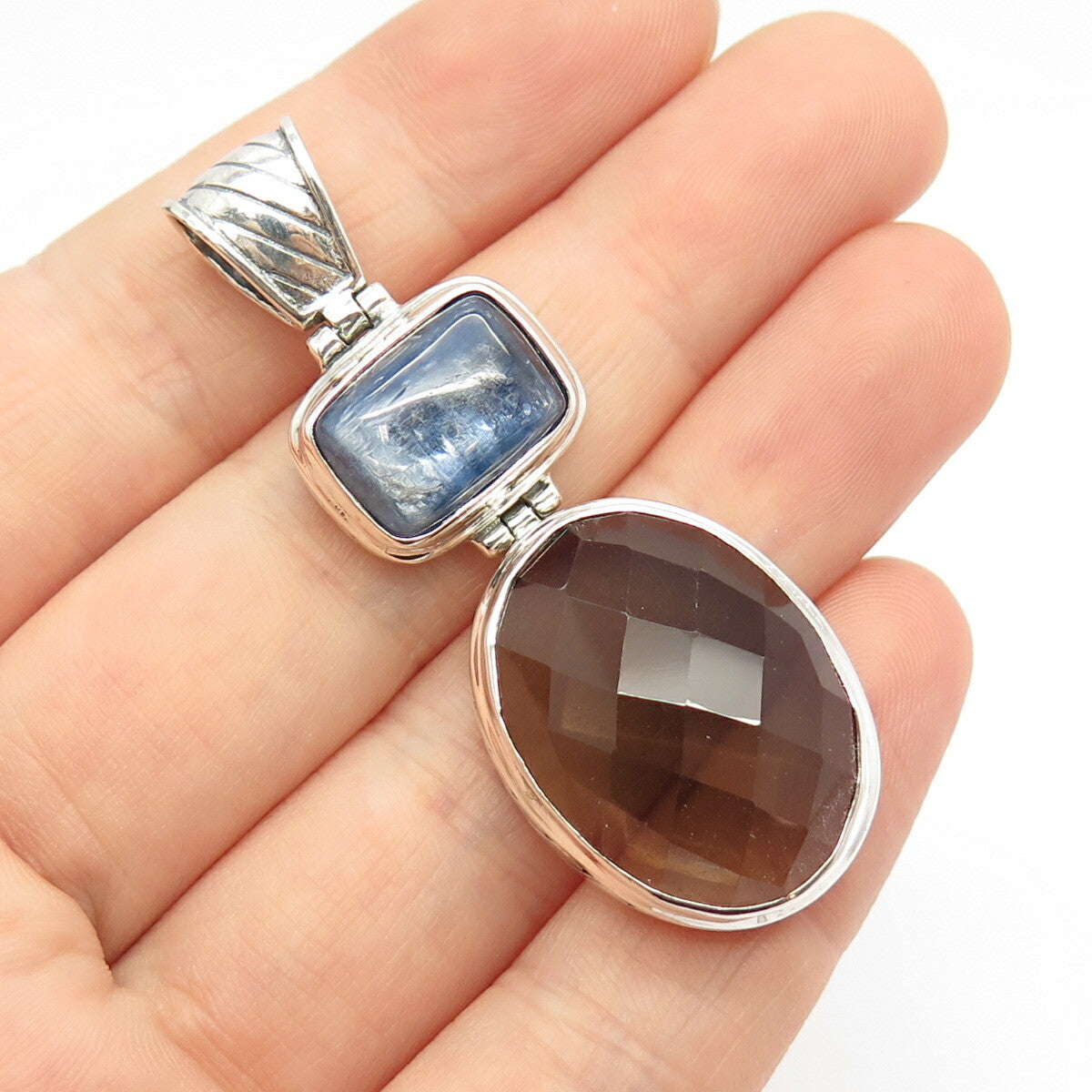 925 Sterling Silver Vintage BJC Samuel Benham Smoky Quartz & Kyanite Gem Pendant