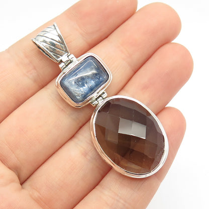 925 Sterling Silver Vintage BJC Samuel Benham Smoky Quartz & Kyanite Gem Pendant