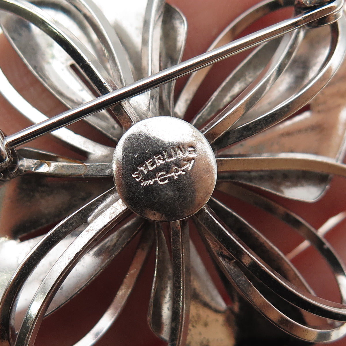 CARL ART 925 Sterling Silver Antique Art Deco Rhinestone Flower Pin Brooch