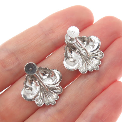 FORSTNER 925 Sterling Silver Antique Art Deco Seashell Screw Back Earrings