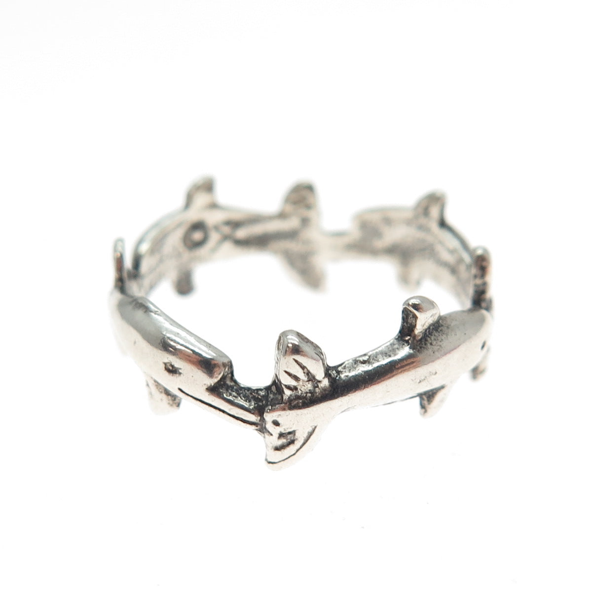 925 Sterling Silver Vintage Dolphin Oxidized All Around Band Ring Size 6.25