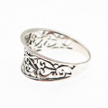 925 Sterling Silver Heart Ornate Oxidized Ring Size 8