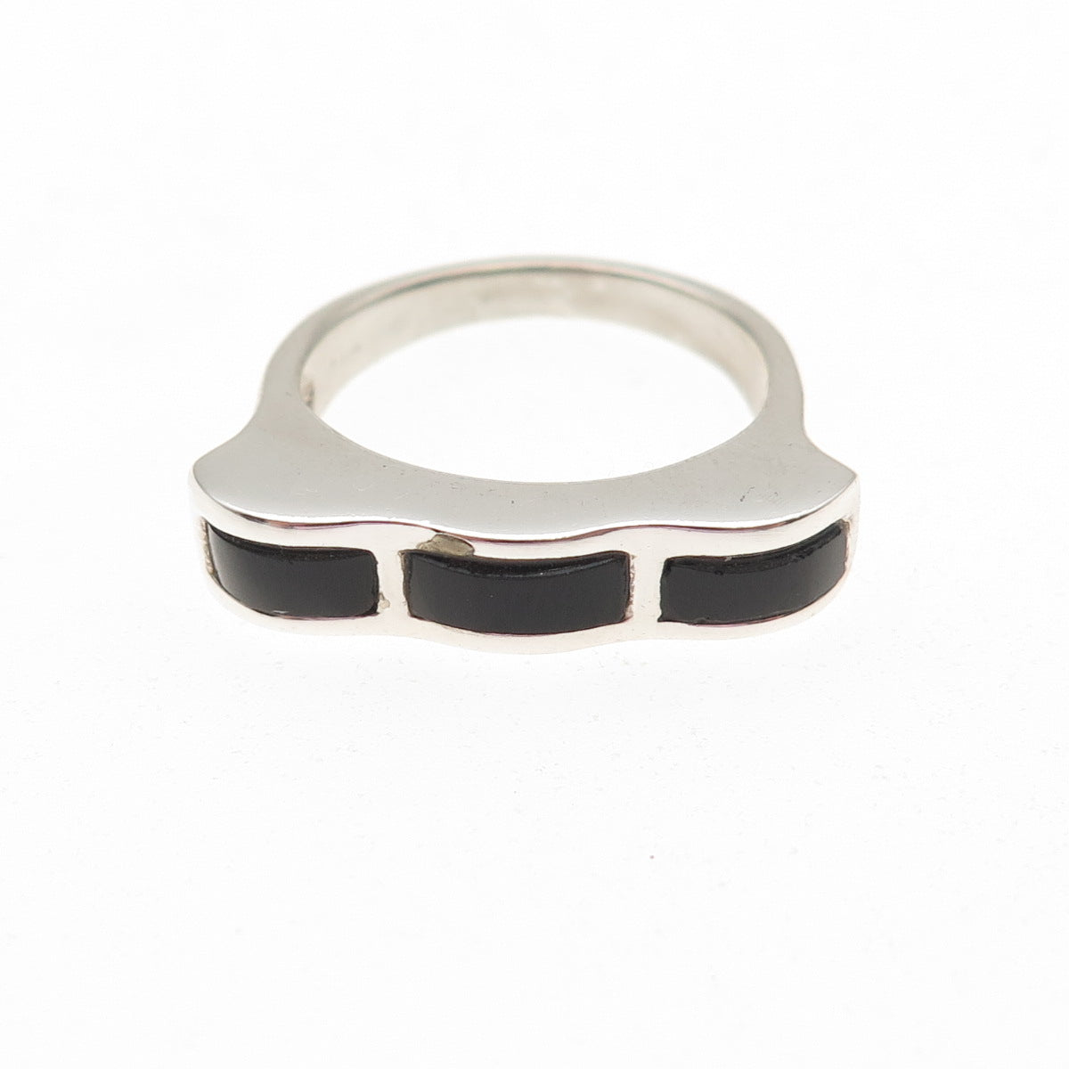 Sidney Evan 925 Sterling Silver Vintage Real Black Onyx Modernist Ring Size 5.75
