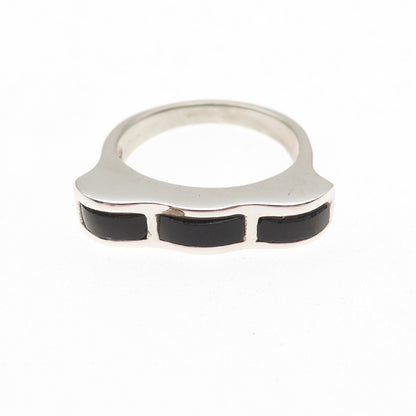 Sidney Evan 925 Sterling Silver Vintage Real Black Onyx Modernist Ring Size 5.75