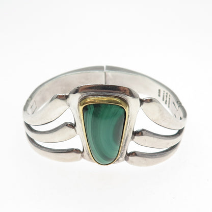 ALICIA Sterling Vintage Mexico Real Malachite Modernist Heavy 57.8g Bracelet 7"