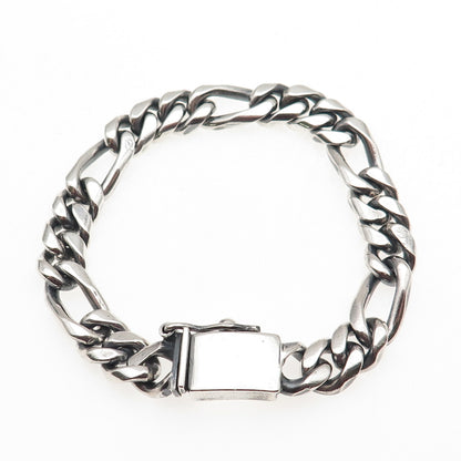 925 Sterling Silver Vintage Mexico Heavy 57.6g Figaro Link Oxidized Bracelet 8"