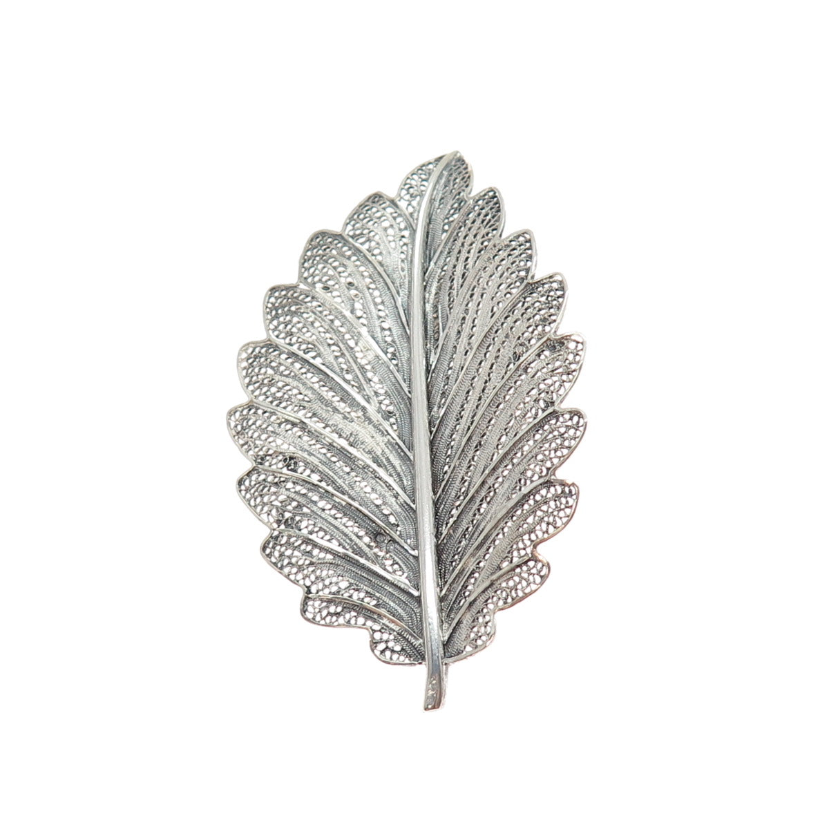 925 Sterling Silver Vintage Floral Leaf Filigree Oxidized Pin Brooch