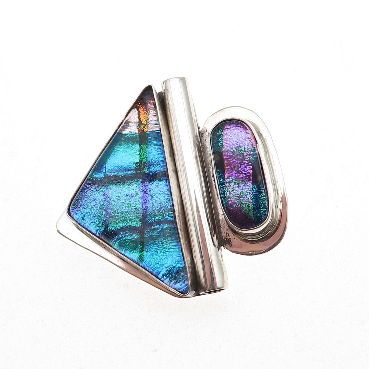 Liz Sabol Sterling Silver Vintage Dichroic Glass Modernist Slide Charm Pendant