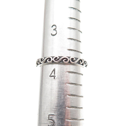 925 Sterling Silver Vintage Swirl Stackable Oxidized Band Ring Size 3.75