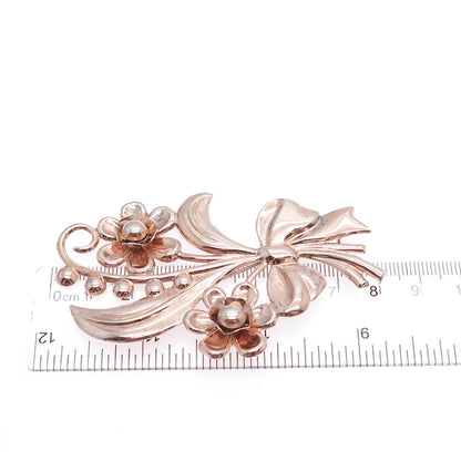 925 Sterling Silver Rose Gold Plated Vintage Flower Bouquet Pin Brooch