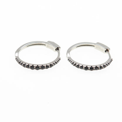 925 Sterling Silver Round-Cut Graduated Black C Z Hoop Earrings
