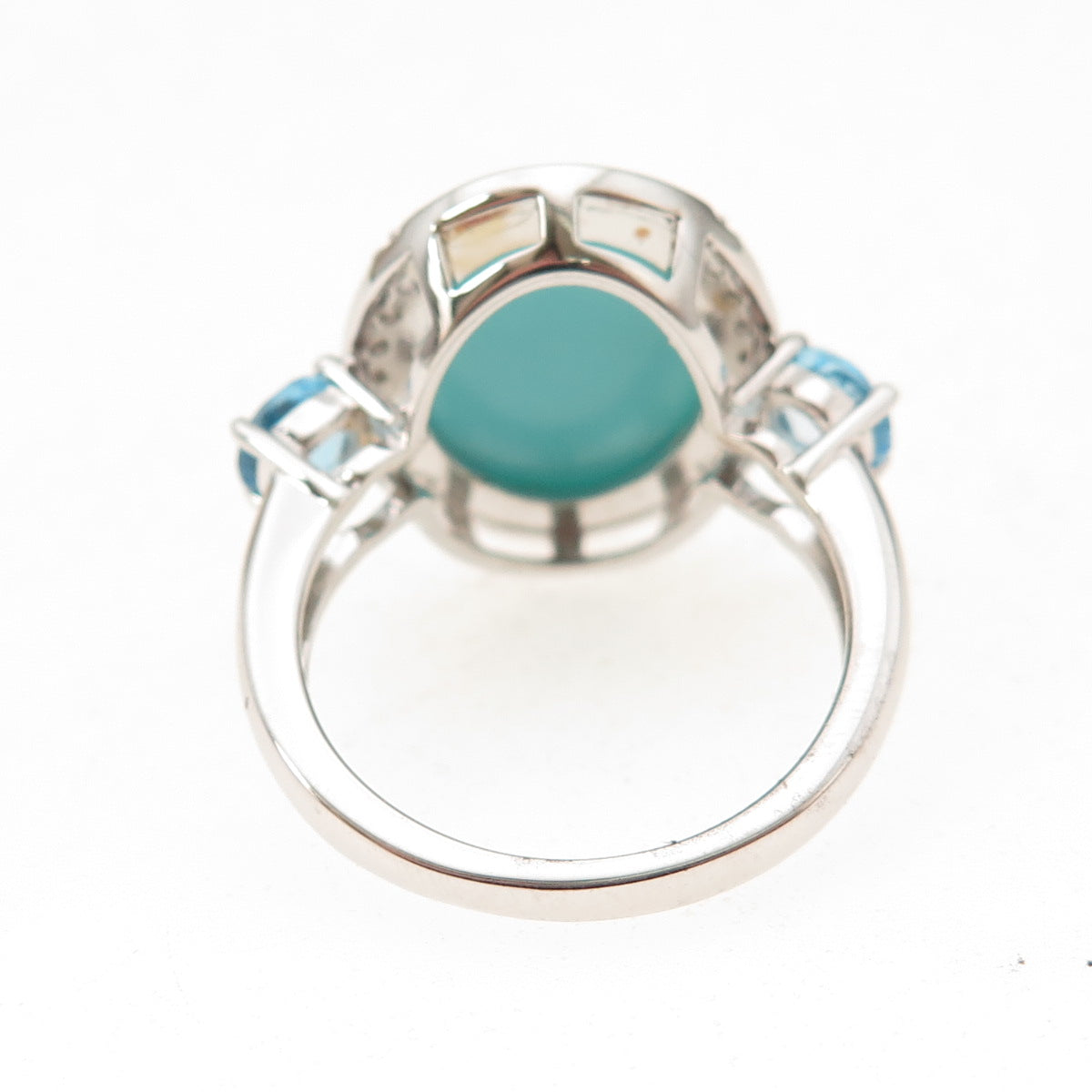 925 Sterling Silver Real Turquoise Blue & White Topaz Ring Size 8