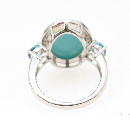 925 Sterling Silver Real Turquoise Blue & White Topaz Ring Size 8