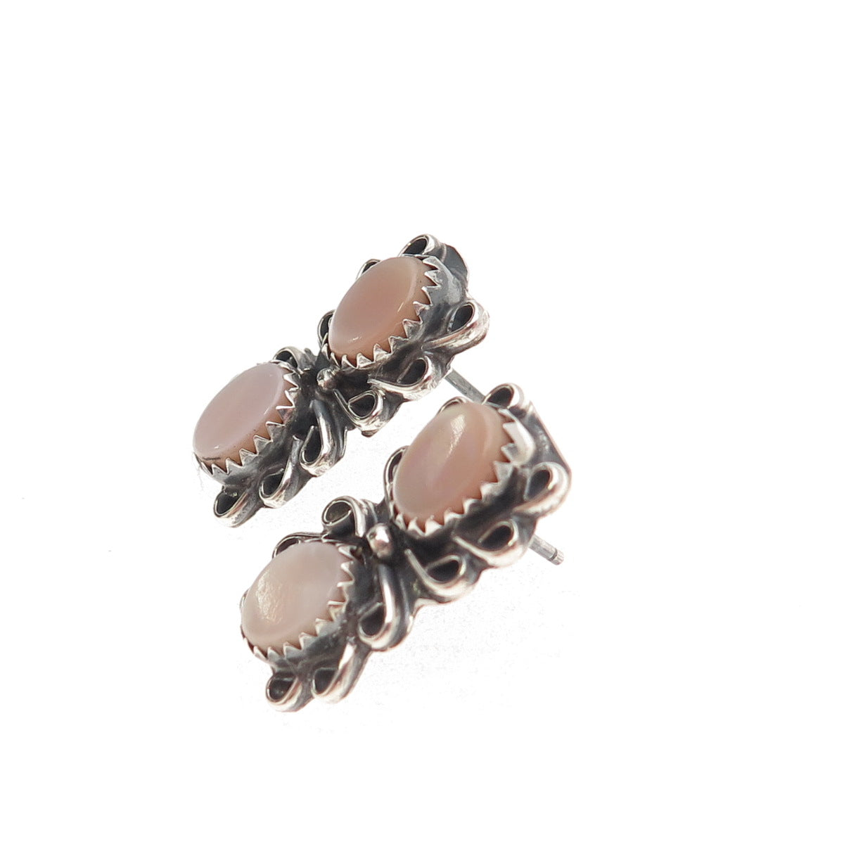 Old Pawn 925 Sterling Silver Vintage Southwestern MOP Oxidized Tribal Earrings