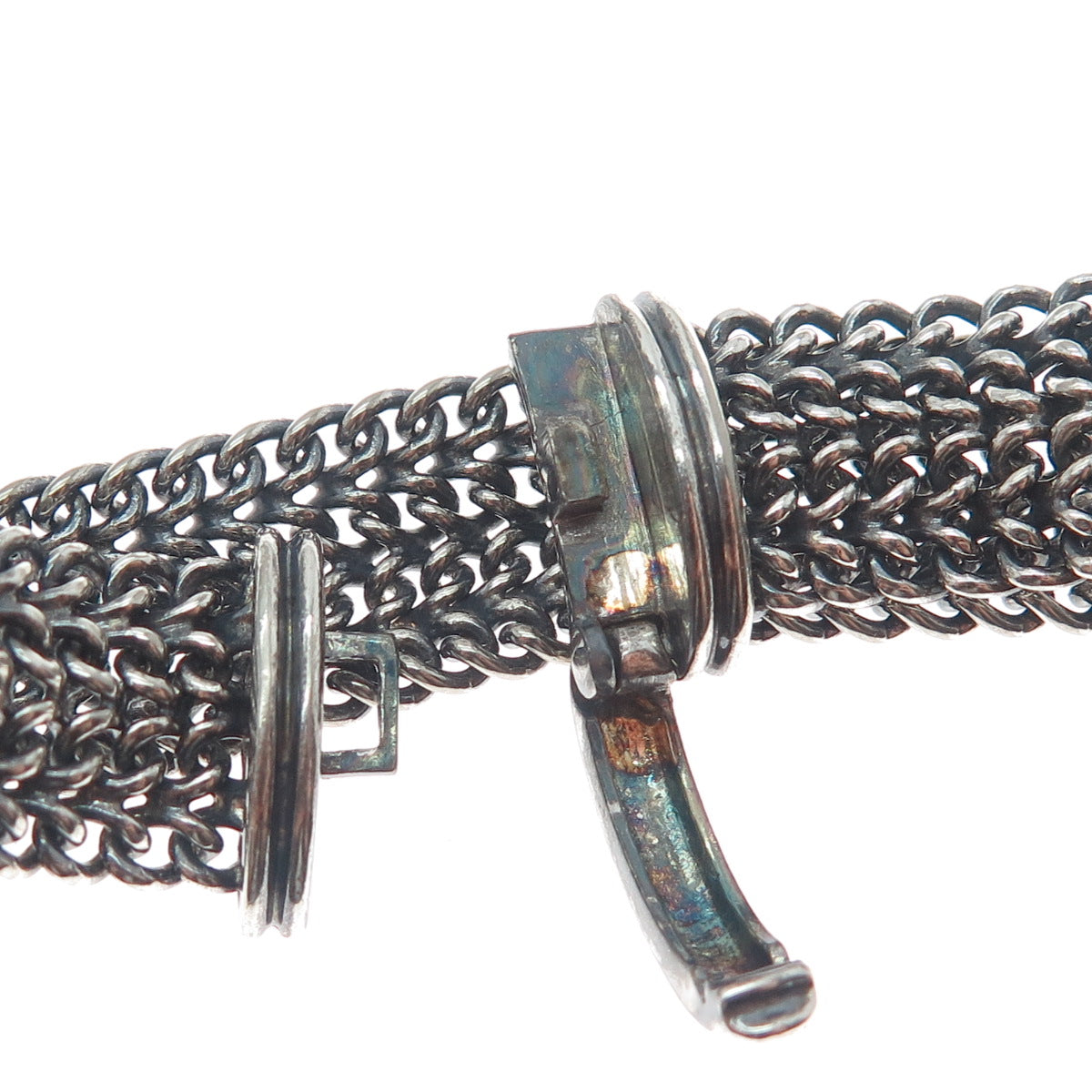 VIOR 925 Sterling Silver Vintage Italy Spine Mesh Link Oxidized Bracelet 7.25"