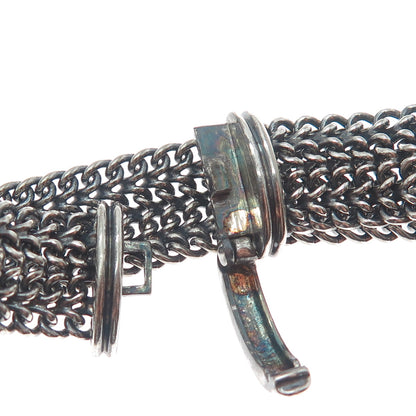 VIOR 925 Sterling Silver Vintage Italy Spine Mesh Link Oxidized Bracelet 7.25"