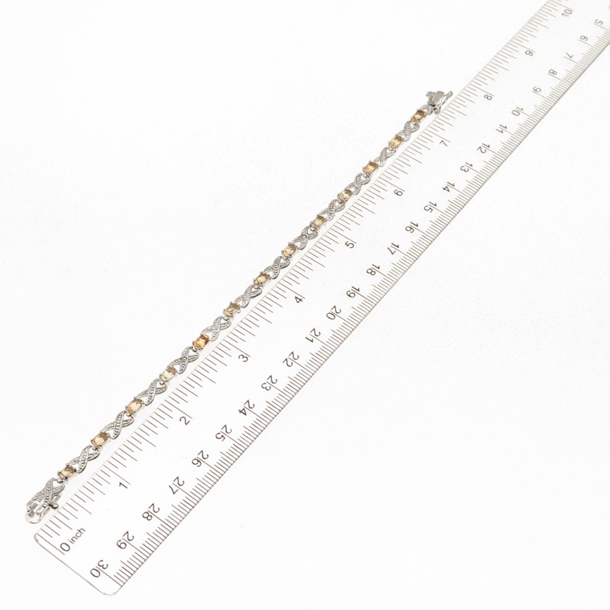 Dee Berkle 925 Sterling Silver Real Diamond & Citrine Infinity Link Bracelet 7"