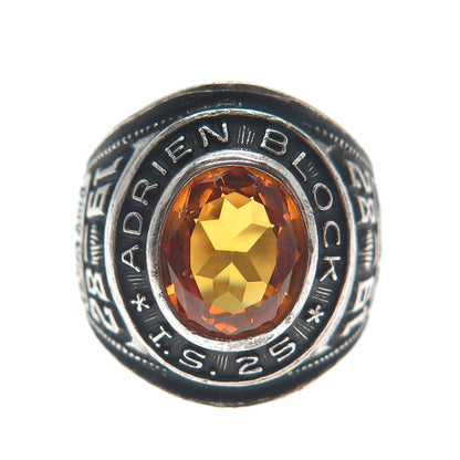 REED & CO Sterling Vintage 1982 Yellow Topaz Adrien Block School Ring Size 6.5