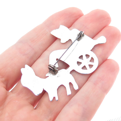 925 Sterling Silver Vintage Mexico Turquoise Sombrero Donkey Cart Pin Brooch