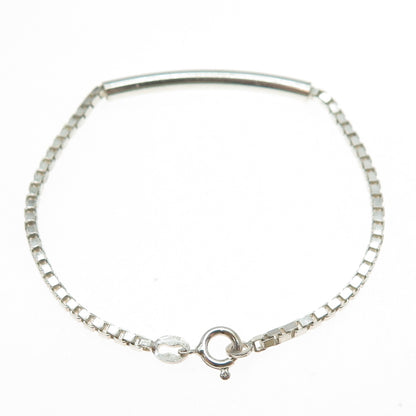 925 Sterling Silver Vintage Italy ID Bar Box Link Bracelet 6.25"