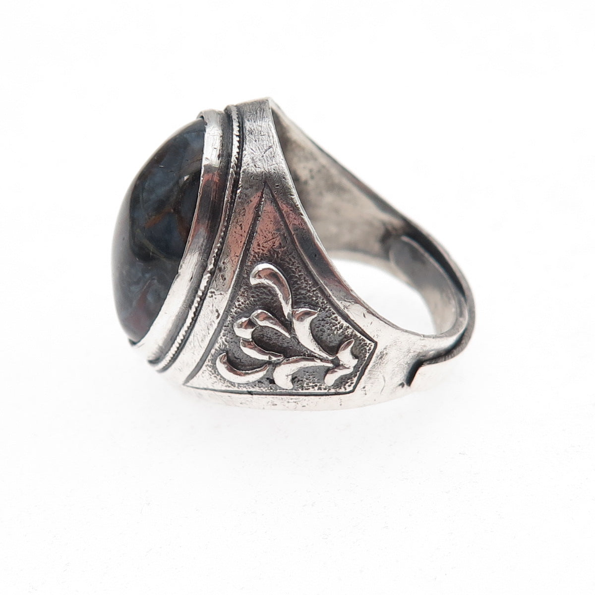 925 Sterling Silver Antique Art Deco Real Black Tiger Eye Oxidized Ring Size 6