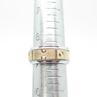 925 Sterling Silver 2-Tone Rotating Band Ring Size 9