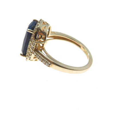 DSMK 925 Sterling Silver Gold Plated Real Diamond & Sapphire Ring Size 9.25