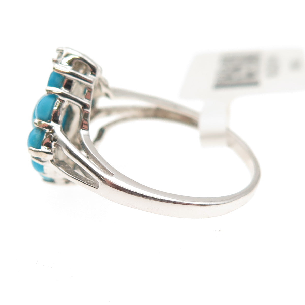 925 Sterling Silver Real Sleeping Beauty Turquoise & White Topaz Ring Size 8