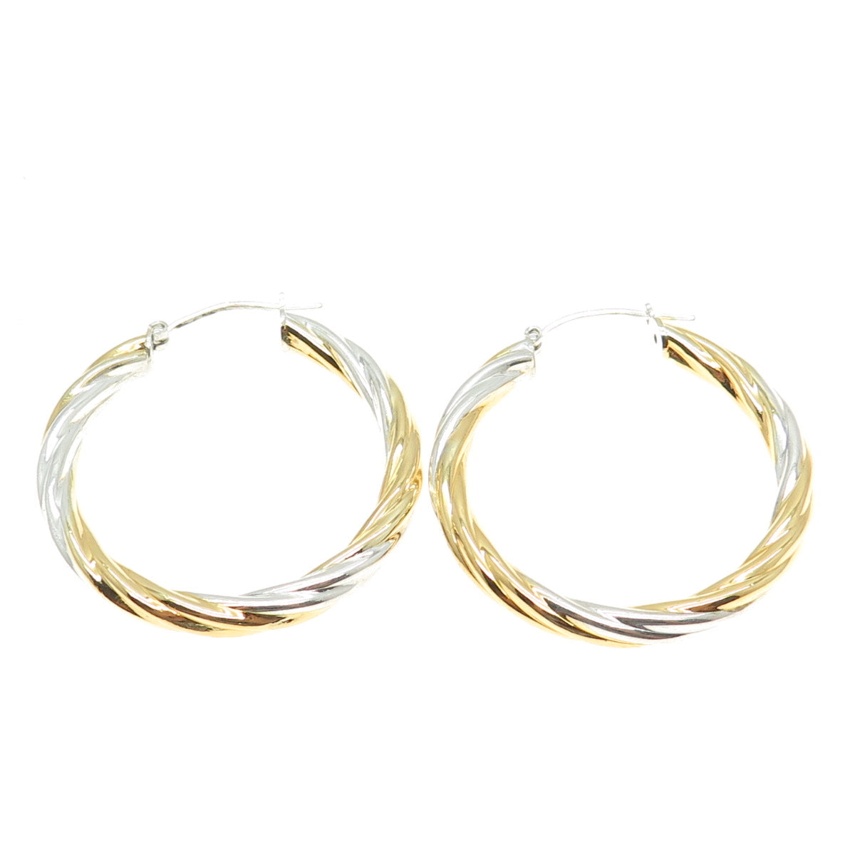 925 Sterling Silver 2-Tone Italy Twisted Rope Hoop Earrings