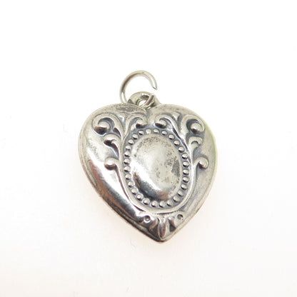 925 Sterling Silver Antique Art Deco Repousse Chatelaine Heart Charm Pendant