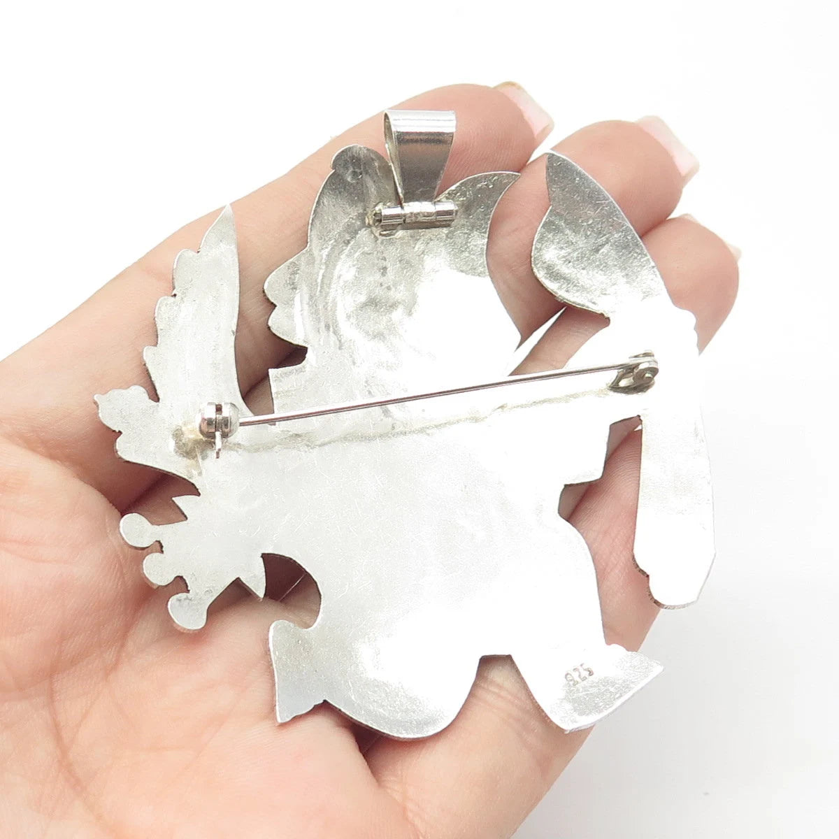 925 Sterling Silver Vintage Welsch Peruvian Tribal Bird Hunter Brooch & Pendant